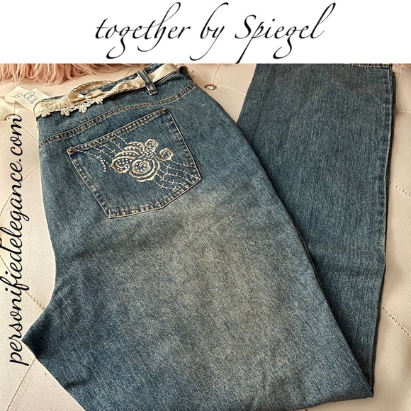 NEW Together by Spiegel Medium Wash Classic Fit Embroidered Jeans Size 16 RARE - Picture 1 of 15